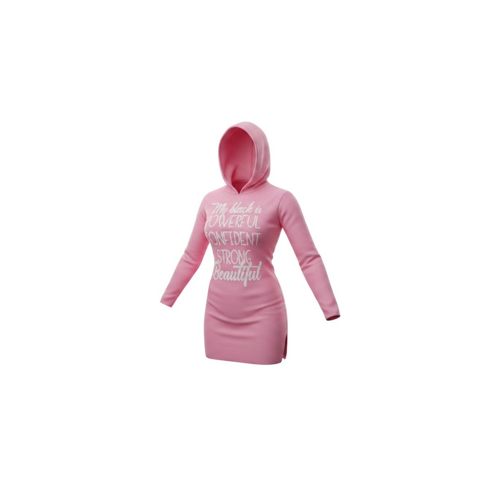 Popular Sports Hooded Mini Dress Womens L Pink Graphic Long Sleeve Hoodie